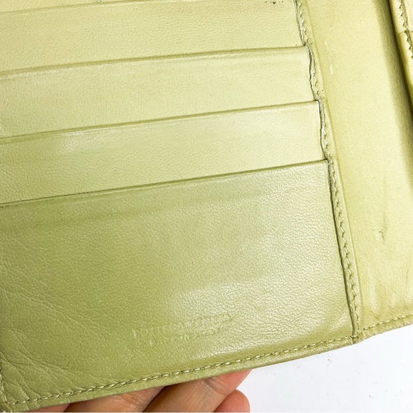 Bottega Veneta Cream Mushroom/Yellow Hue Woven Leather French Flap Wallet - Picture 6 of 10